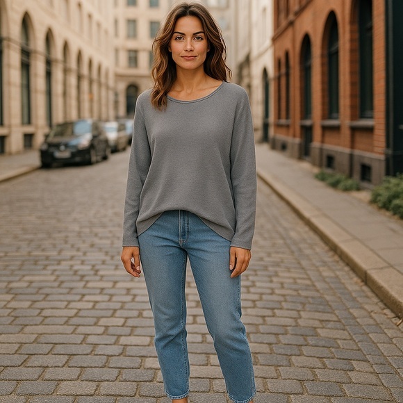 Cornflower Blue Dolman Long Sleeve Sweater - Picture 1 of 5